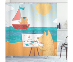 Summer Vacation Cat Dog Shower Curtain