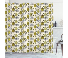 Caricature Bee Hives Rural Shower Curtain