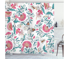 Vintage Floral Art Insects Shower Curtain