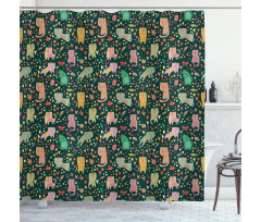 Nocturnal Theme Kittens Shower Curtain