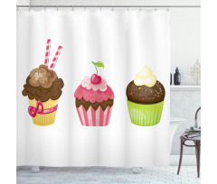 Puffy Party Cupcakes Shower Curtain