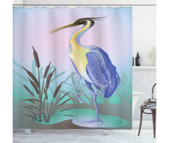 Heron with Reed Water Shower Curtain