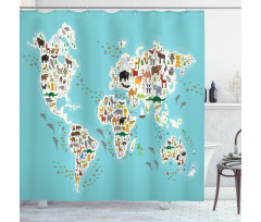 World Map Local Animal Shower Curtain