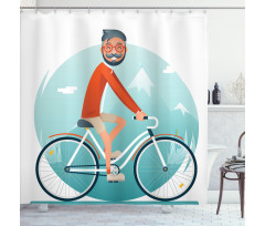 Hipster Guy Riding Bicycle Shower Curtain