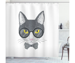 Greyscale Cat with Bowtie Shower Curtain