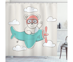 Teddy Bear on Biplane Shower Curtain