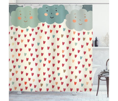 Hearts Raindrops Clouds Shower Curtain