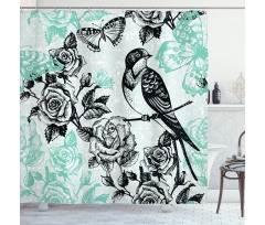 Mockingbird on Rose Tree Shower Curtain