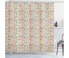 Hearts in Retro Colors Shower Curtain