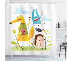 Playing Animals in Garden Shower Curtain