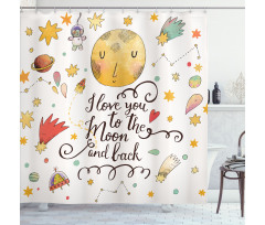 Moon and Back Slogan Shower Curtain