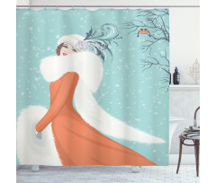Lady in Red Coat Shower Curtain