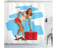 Girl and Suitcase Shower Curtain