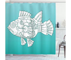 Doodle Mechanic Fish Shower Curtain