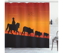 Silhouette Farm Cow Herd Shower Curtain