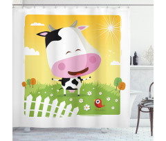 Happy Cartoon Cow Ranch Shower Curtain