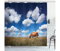 Cow Meadow Sky Clouds Shower Curtain