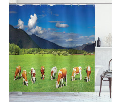 Mountains Grazing Cows Shower Curtain