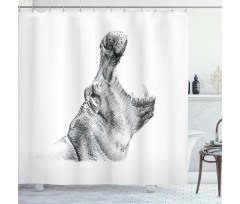 Yawning Hippo Sketch Shower Curtain