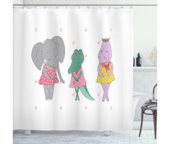 Elephant Girl Polka Dress Shower Curtain