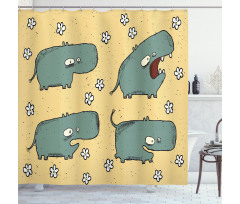 Comic Hippo Floral Grungy Shower Curtain
