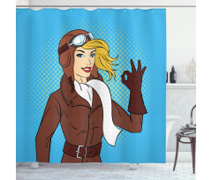 Pop Art Woman Pilot Shower Curtain