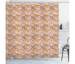 Retro Doodle Flowers Shower Curtain