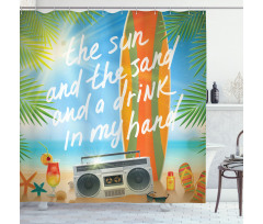 Tropical Beach Surfboard Shower Curtain