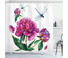 Peonies and Dragonflies Shower Curtain