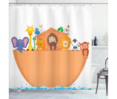 Animals Aboard Flood Motif Shower Curtain