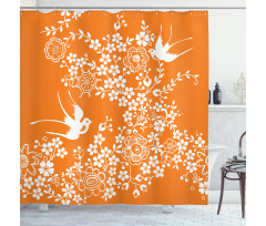 Flowers Birds Shower Curtain