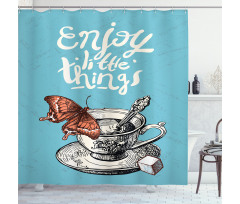 Antique Tea Cup Sketch Shower Curtain