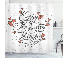 Romantic Hearts Slogan Shower Curtain