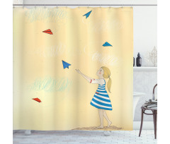 Girl with Paper Planes Shower Curtain