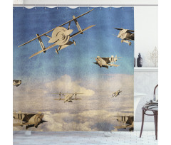 3D Retro Biplanes Shower Curtain