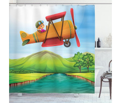 Kid on a Biplane River Shower Curtain