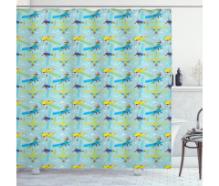 Cartoon Style Aircraft Shower Curtain