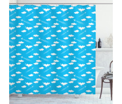 Blue Sky Clouds Planes Shower Curtain