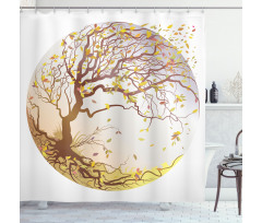 Tree Wind Flying Leaves Shower Curtain