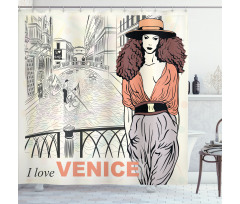 Venice Duş Perdesi İtalyayı Seven Kadın Vintage Tarzı Görsel