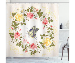 Vintage Wreath Butterfly Shower Curtain