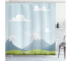 Cartoon Mountains Idyllic Shower Curtain