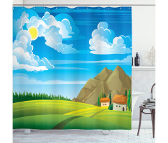 Tree House and Mountains Shower Curtain