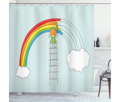 Doodle Girl on a Ladder Shower Curtain