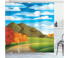Autumn Road Trees Leaves Shower Curtain