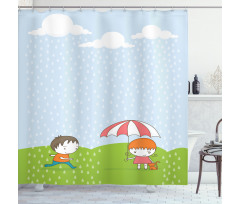 Boy and Girl in the Rain Shower Curtain