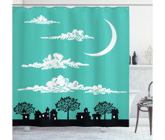 Buildings with Trees Shower Curtain