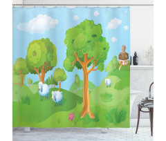 Lambs on Grasses Shower Curtain