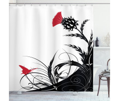 Floral Butterfly Motif Shower Curtain