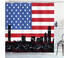 Skyline and US Flag Shower Curtain